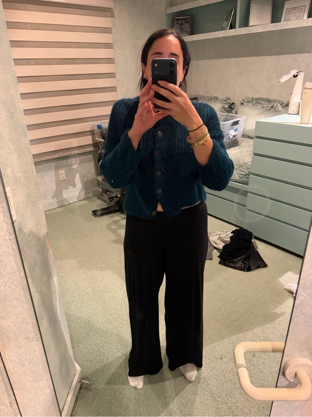 NAADAM Deep Teal Ribbed Button Cardigan - Picture 6 of 6